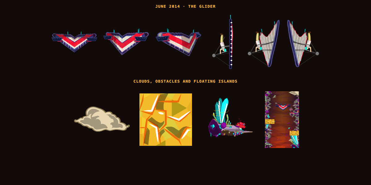 June 2014: the hang glider, and the first obstacles and scenery.
