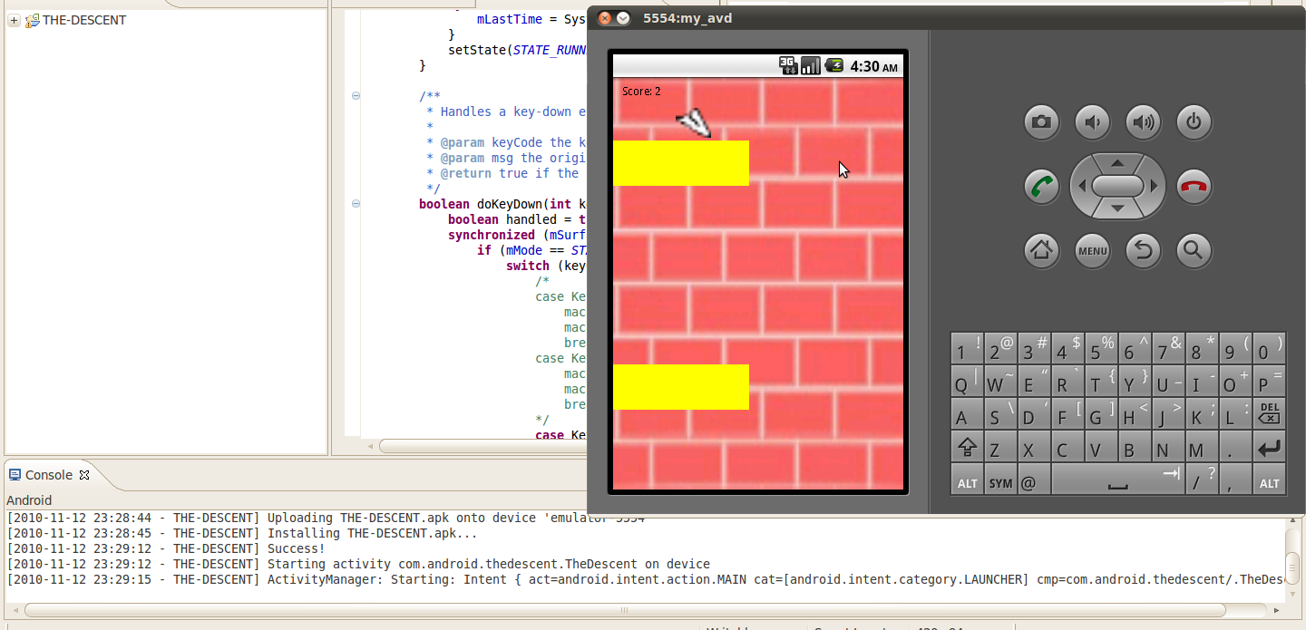 November 12, 2010: the first build of The Descent, running in the Android emulator.